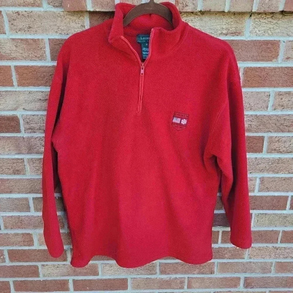 Vintage Lauren Ralph Lauren Fleece Pullover Women's Size Medium Red Embroidered - Picture 1 of 8